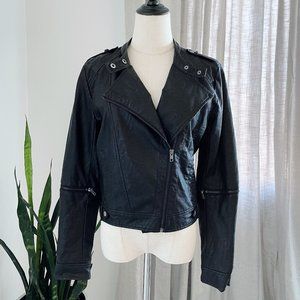 Hayden LA Vegan Faux Leather Crop Moto Jacket Black S